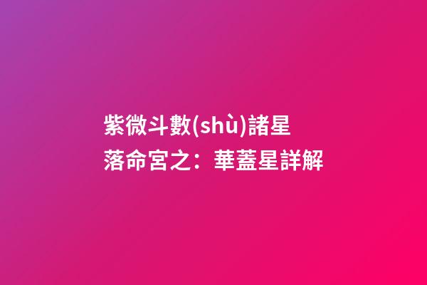 紫微斗數(shù)諸星落命宮之：華蓋星詳解