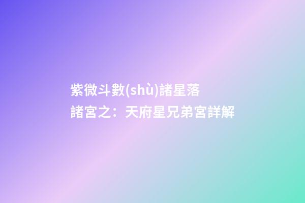 紫微斗數(shù)諸星落諸宮之：天府星兄弟宮詳解