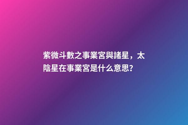 紫微斗數之事業宮與諸星，太陰星在事業宮是什么意思？