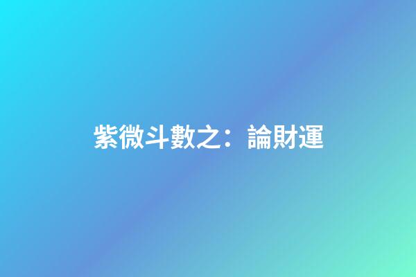 紫微斗數之：論財運