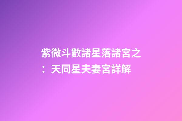紫微斗數諸星落諸宮之：天同星夫妻宮詳解