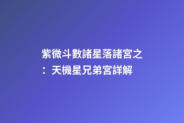 紫微斗數諸星落諸宮之：天機星兄弟宮詳解