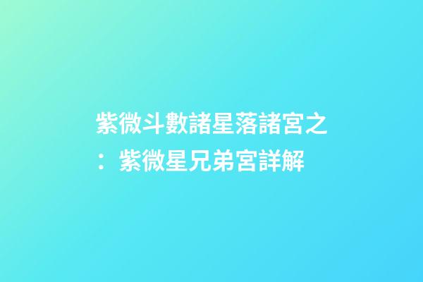 紫微斗數諸星落諸宮之：紫微星兄弟宮詳解