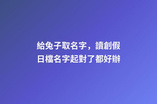 給兔子取名字，讀創假日檔名字起對了都好辦-第1張-觀點-玄機派
