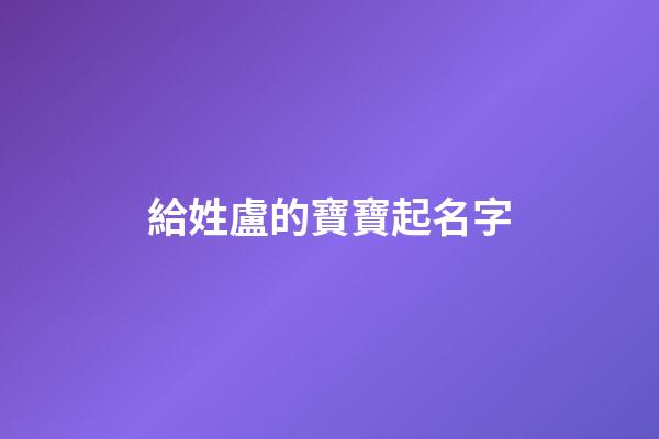 給姓盧的寶寶起名字(姓盧取名字)-第1張-寶寶起名-玄機(jī)派