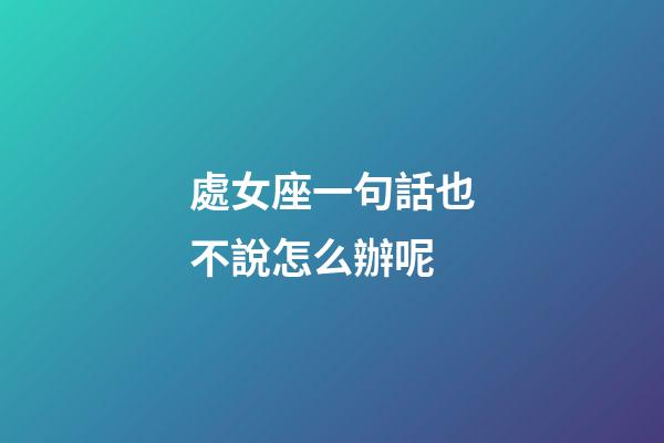 處女座一句話也不說怎么辦呢-第1張-星座運勢-玄機派