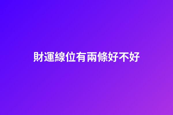 財運線位有兩條好不好