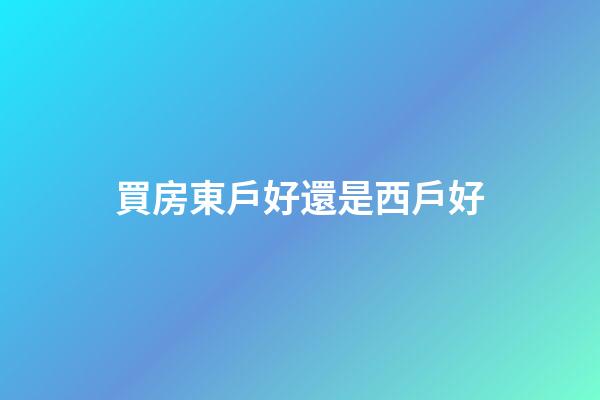 買房東戶好還是西戶好