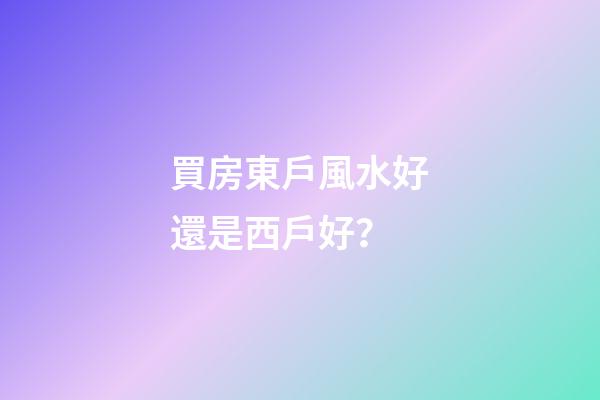買房東戶風水好還是西戶好？
