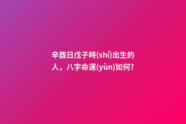 辛酉日戊子時(shí)出生的人，八字命運(yùn)如何？