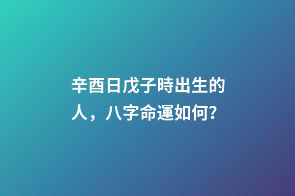 辛酉日戊子時出生的人，八字命運如何？