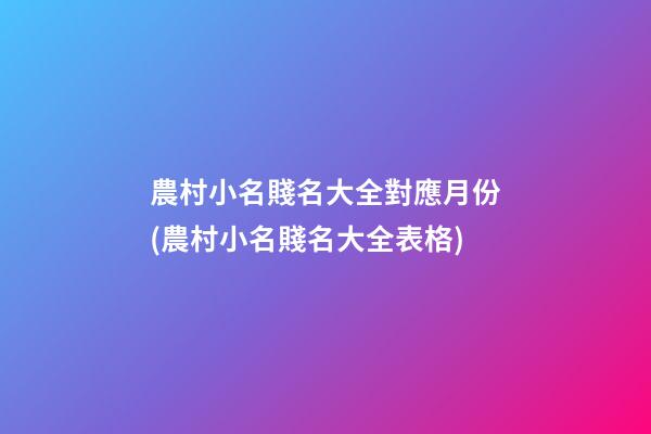 農村小名賤名大全對應月份(農村小名賤名大全表格)