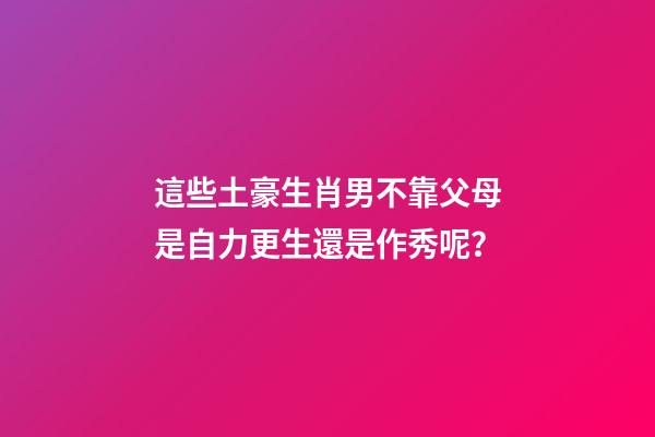 這些土豪生肖男不靠父母是自力更生還是作秀呢？