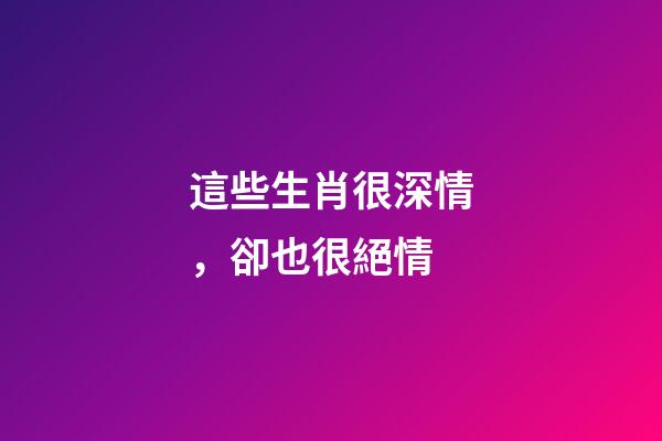 這些生肖很深情，卻也很絕情