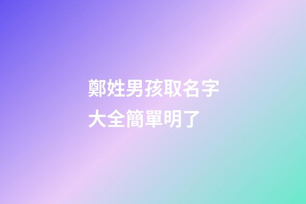 鄭姓男孩取名字大全簡單明了