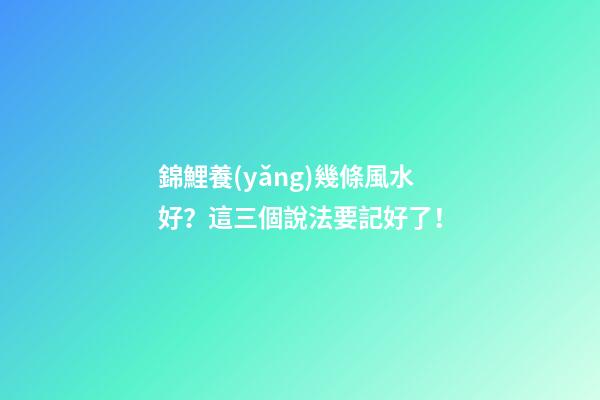 錦鯉養(yǎng)幾條風水好？這三個說法要記好了！