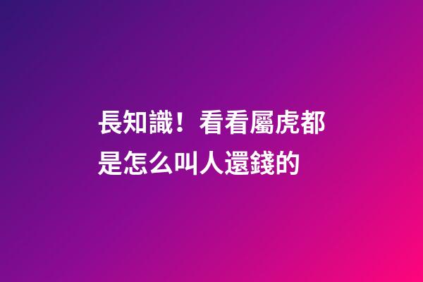 長知識！看看屬虎都是怎么叫人還錢的