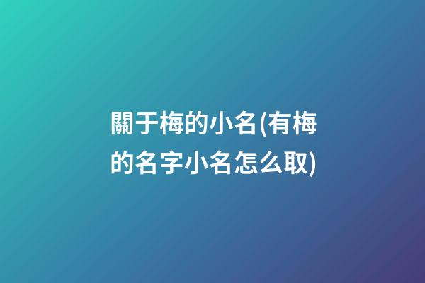 關于梅的小名(有梅的名字小名怎么取)