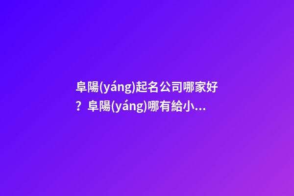 阜陽(yáng)起名公司哪家好？阜陽(yáng)哪有給小孩起名字的？-第1張-公司起名-玄機(jī)派