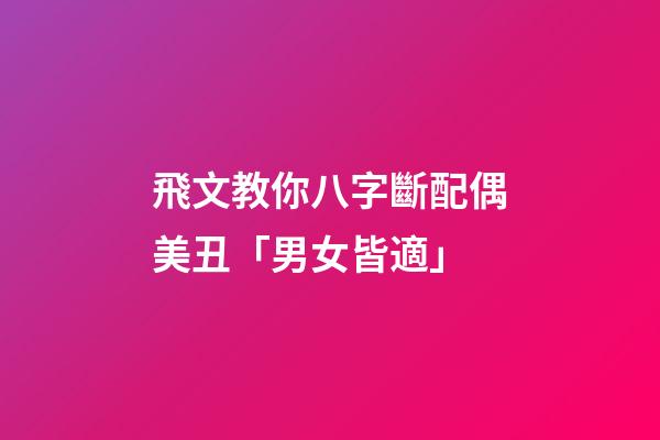 飛文教你八字斷配偶美丑「男女皆適」